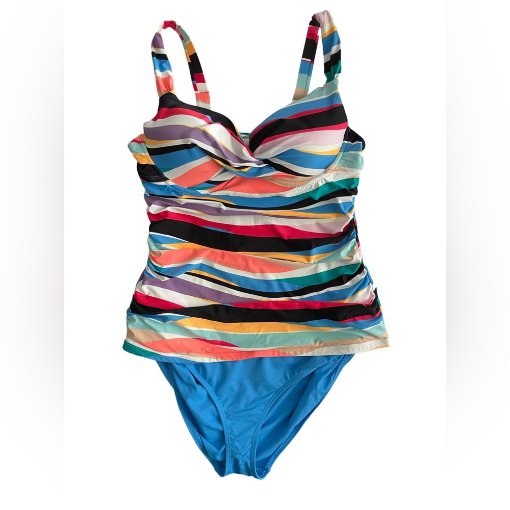 Anne Cole Multi Color Tankini with Blue Bikini Bottoms NWOT Size 34D/32DD